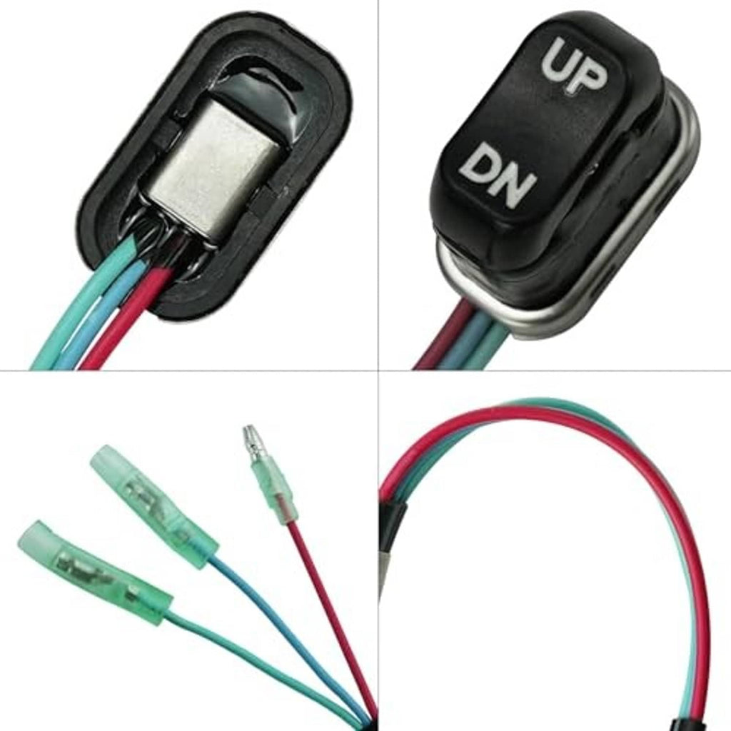 Black UP/DN switch with mounting clip and multi-wire harness with green plugs