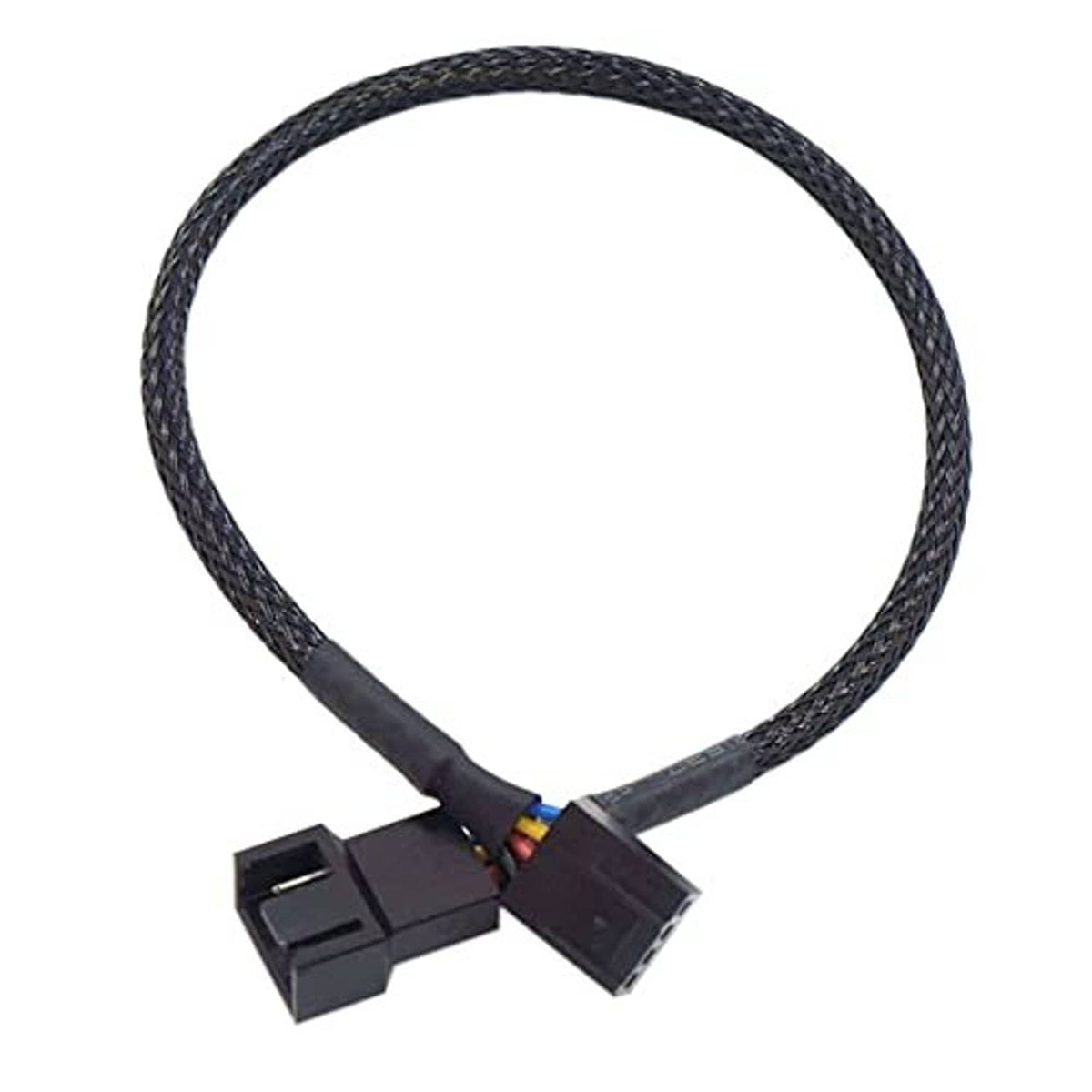 Black nylon braided 4-pin PWM splitter cable with two fan connectors, 1-to-1 adapter