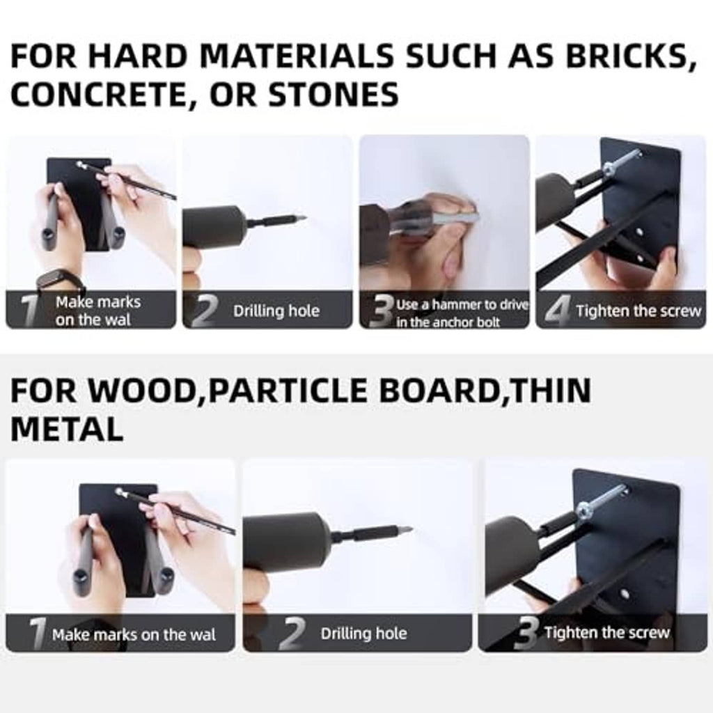 Garage hook installation steps with mounting bracket and fasteners