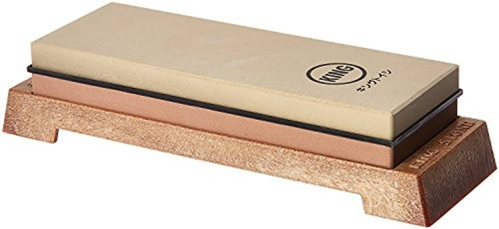 King 1000/6000 combination whetstone with beige top and plastic base, side view