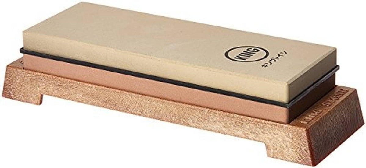 King 1000/6000 combination whetstone with beige top and plastic base, side view