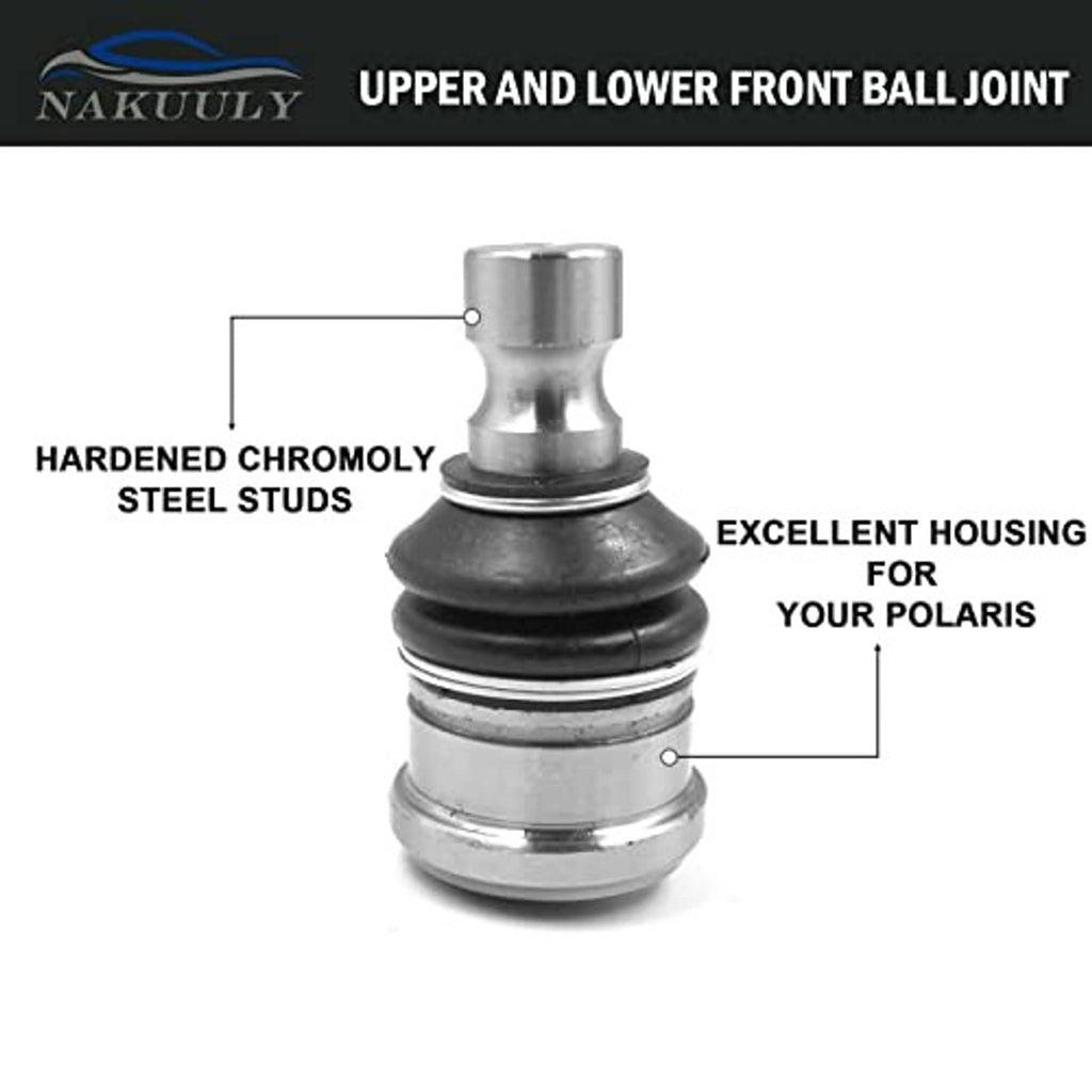 Front upper and lower ball joint with black rubber boot and chrome metal housing