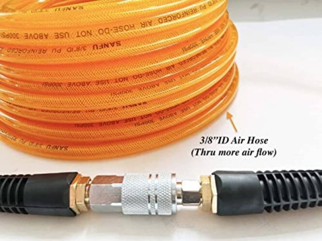 Orange 3/8 in air hose connection with textured coupling and brass fittings