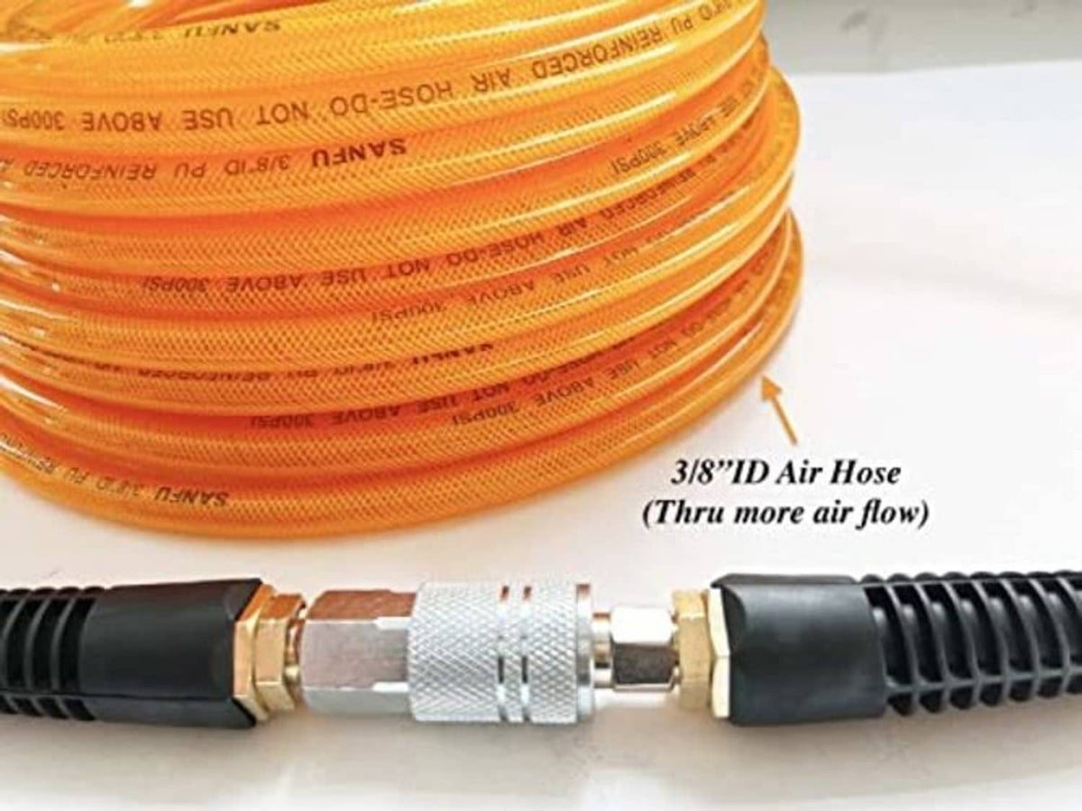 Orange 3/8 in air hose connection with textured coupling and brass fittings