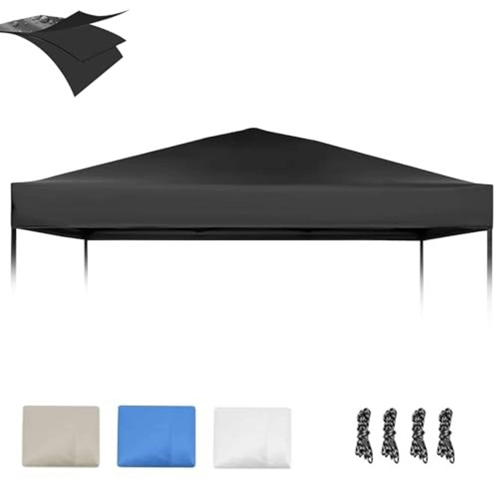 Black pop up tent canopy top cover with straps, ropes, and color panel options
