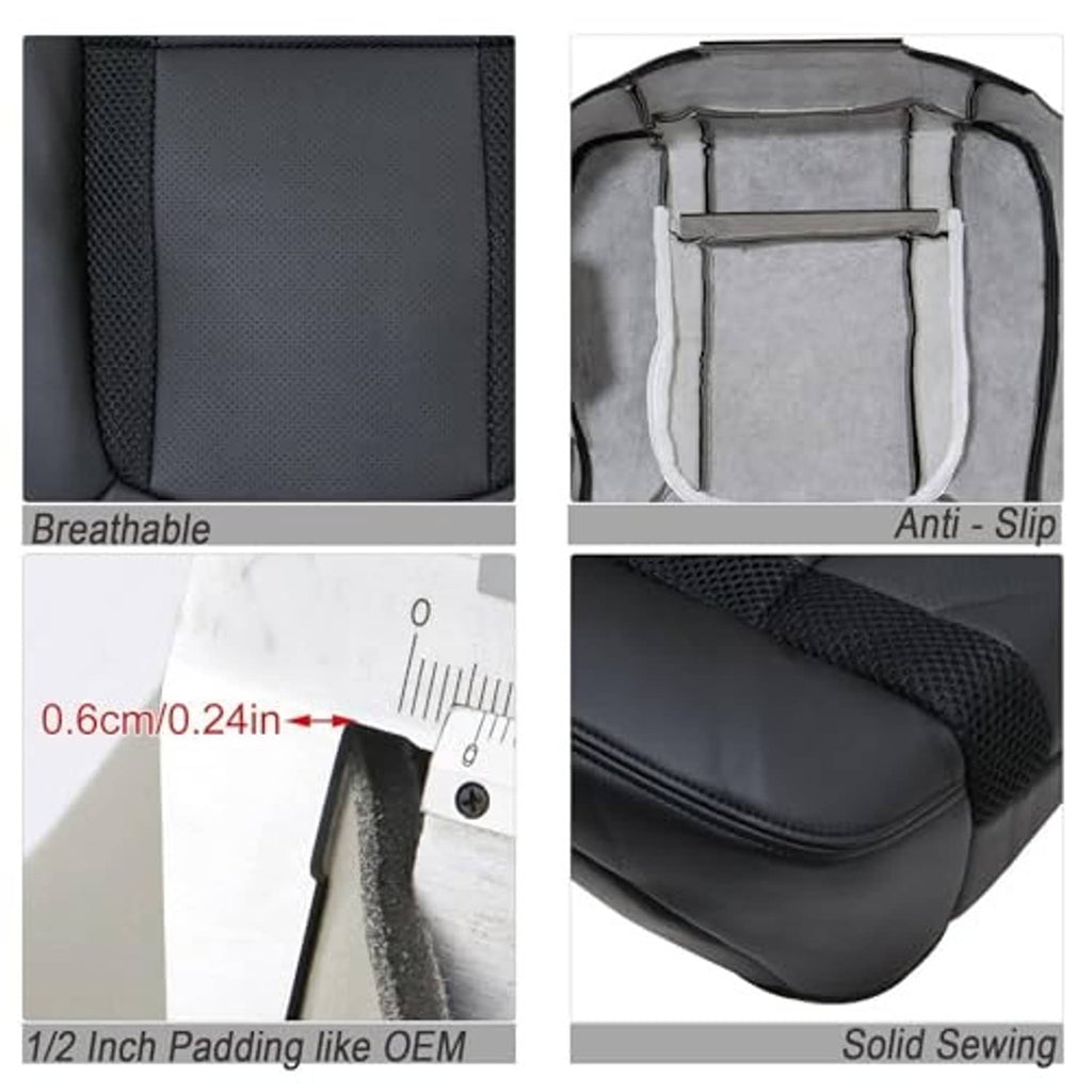 Black perforated seat cover detail showing breathable textured center and smooth sides