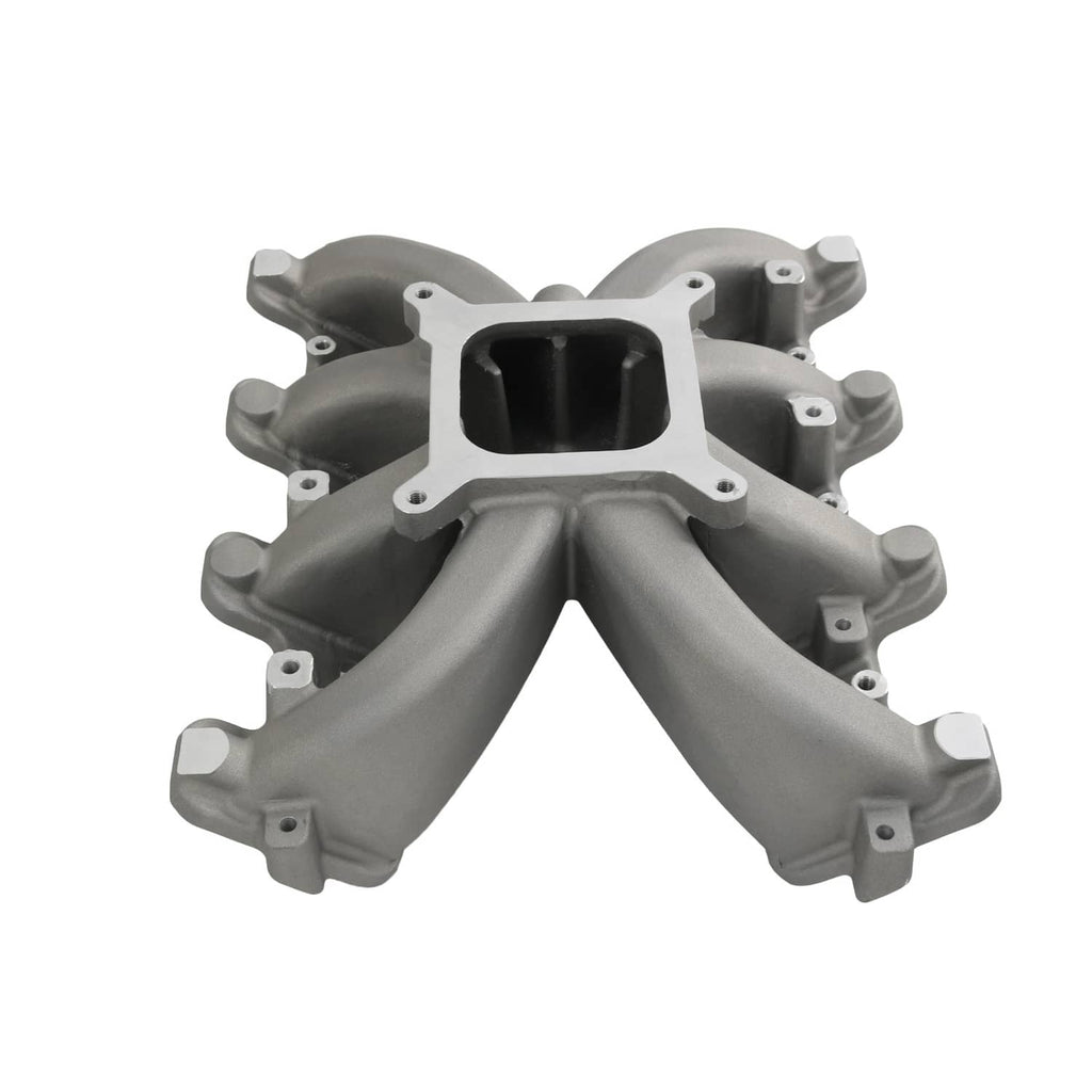 Gray single-plane intake manifold with gasket, square port and four side runner branches