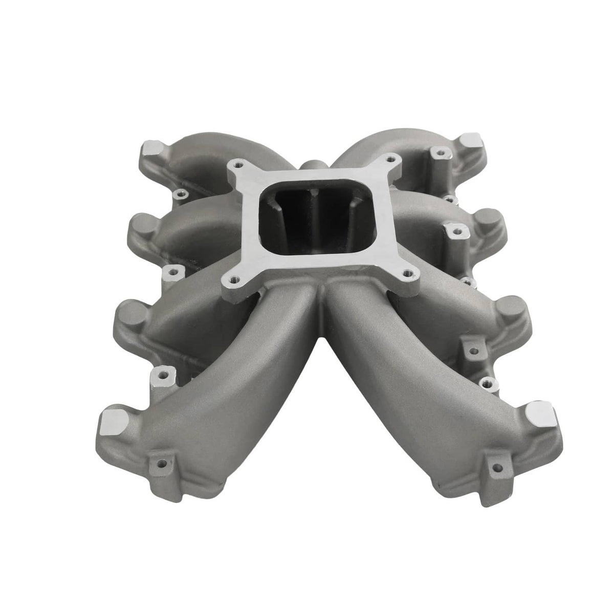 Gray single-plane intake manifold with gasket, square port and four side runner branches