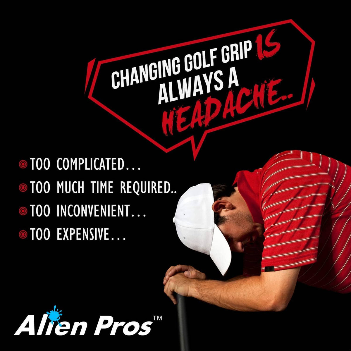 Golf grip wrap graphic with red Alien Pros message and branding