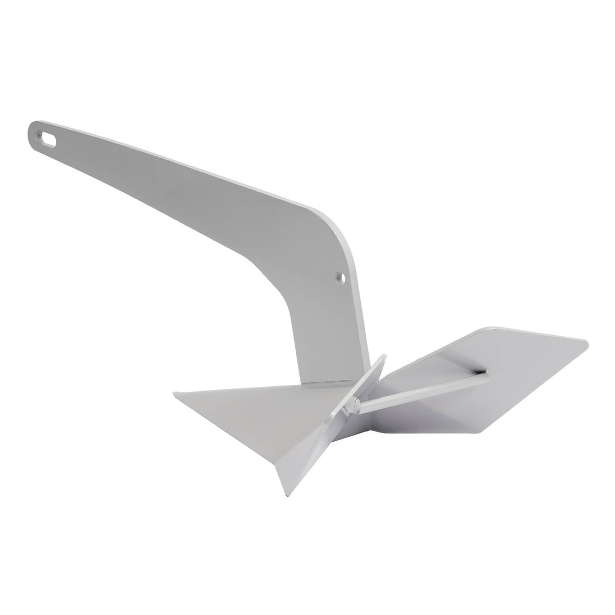 Delta-style wing anchor with gray shank and triangular fluke, angled close-up