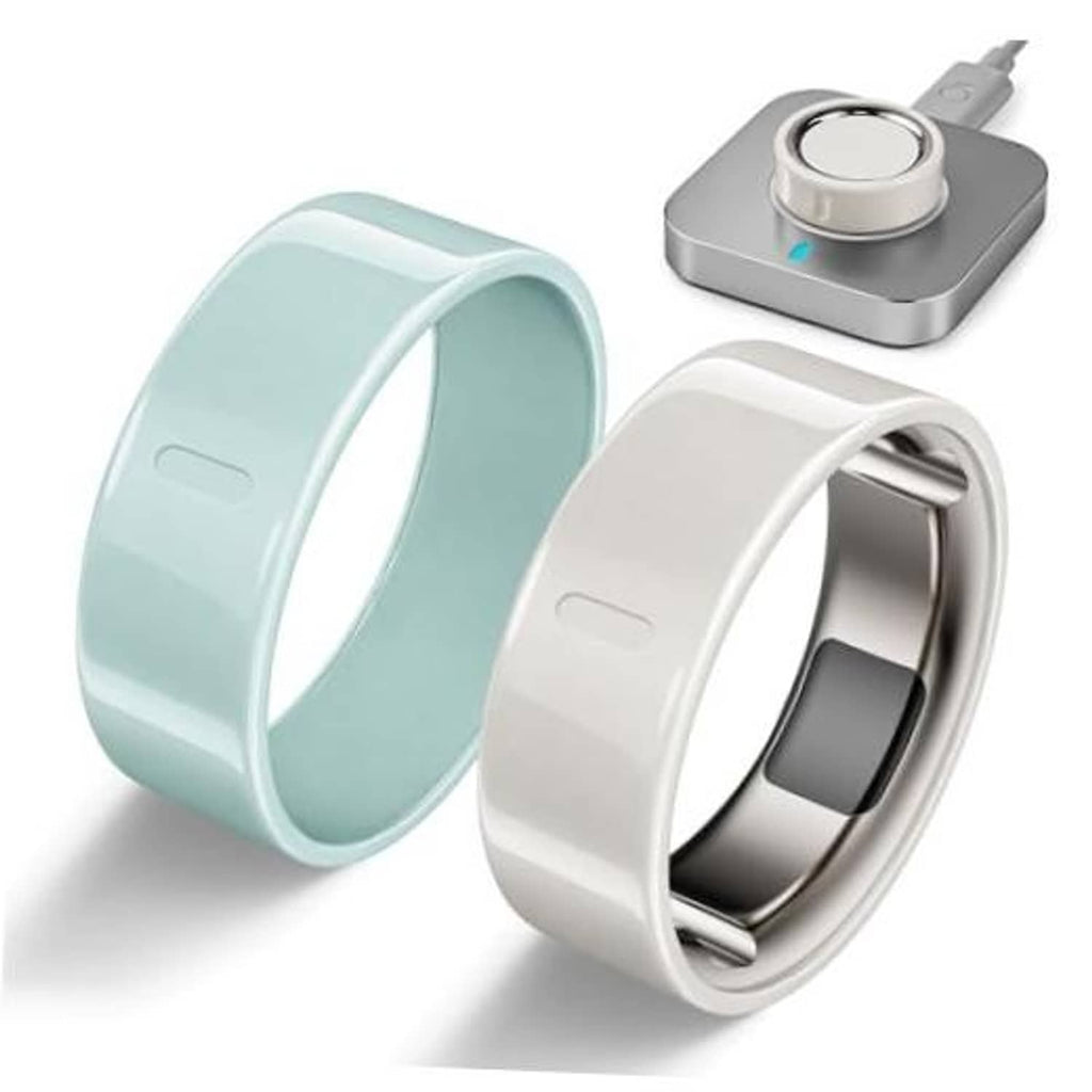 Two ring covers in mint and white, snap-on style for smart ring protection