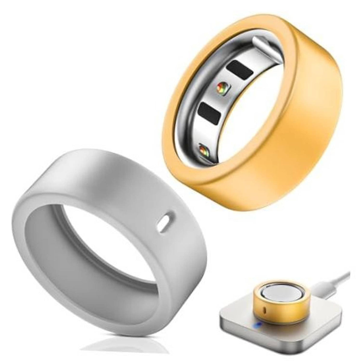 2-pack smart ring protective silicone covers, gold and silver sleeves