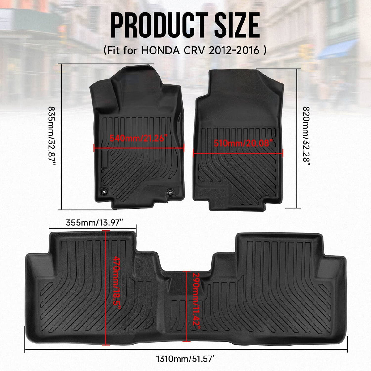 Black custom-fit TPE floor mat set with front and rear pieces, all-weather coverage