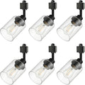 6-pack H-type track lighting heads with black housings and seeded glass shades