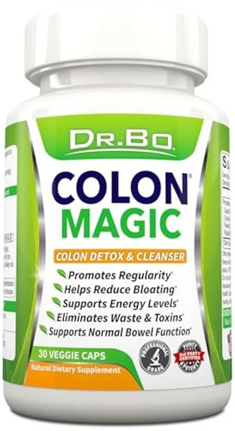 Dr.BO Colon Magic supplement bottle front view, green label with orange banner