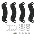 Dark trailer disc brake pad kit with four curved pad sets and small mounting hardware