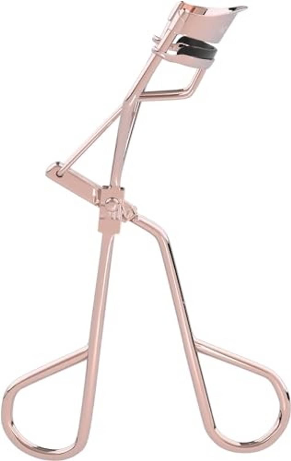 Rose gold eyelash curler with black pad and extended base support