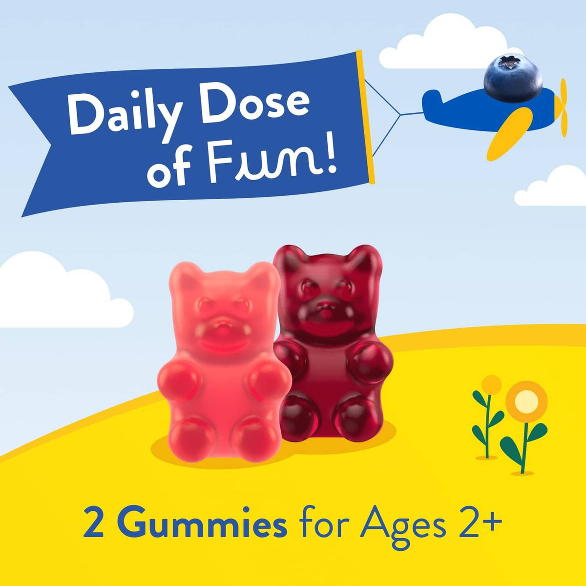 Two red gummy bear pieces for ages 2+, kids fiber gummy bears