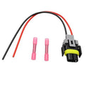 Headlight pigtail connector wire harness with black/red leads, gray plug, and yellow latch