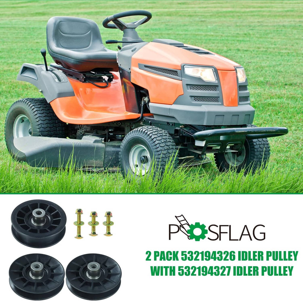 Idler pulley set for lawn tractor, showing pulleys and mounting screws