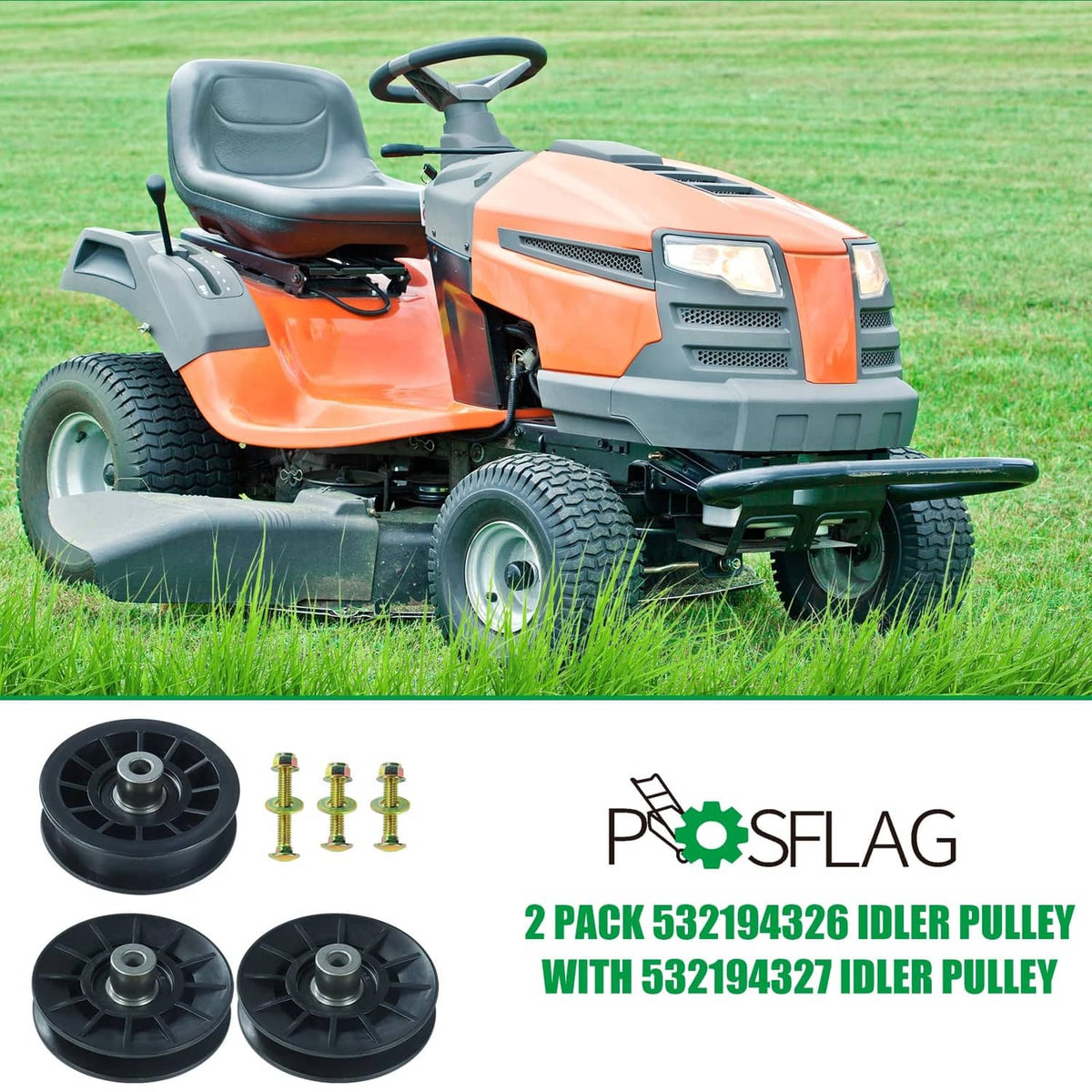 Idler pulley set for lawn tractor, showing pulleys and mounting screws