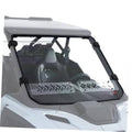 Dark-tinted UTV windshield with black frame and sliding vent window