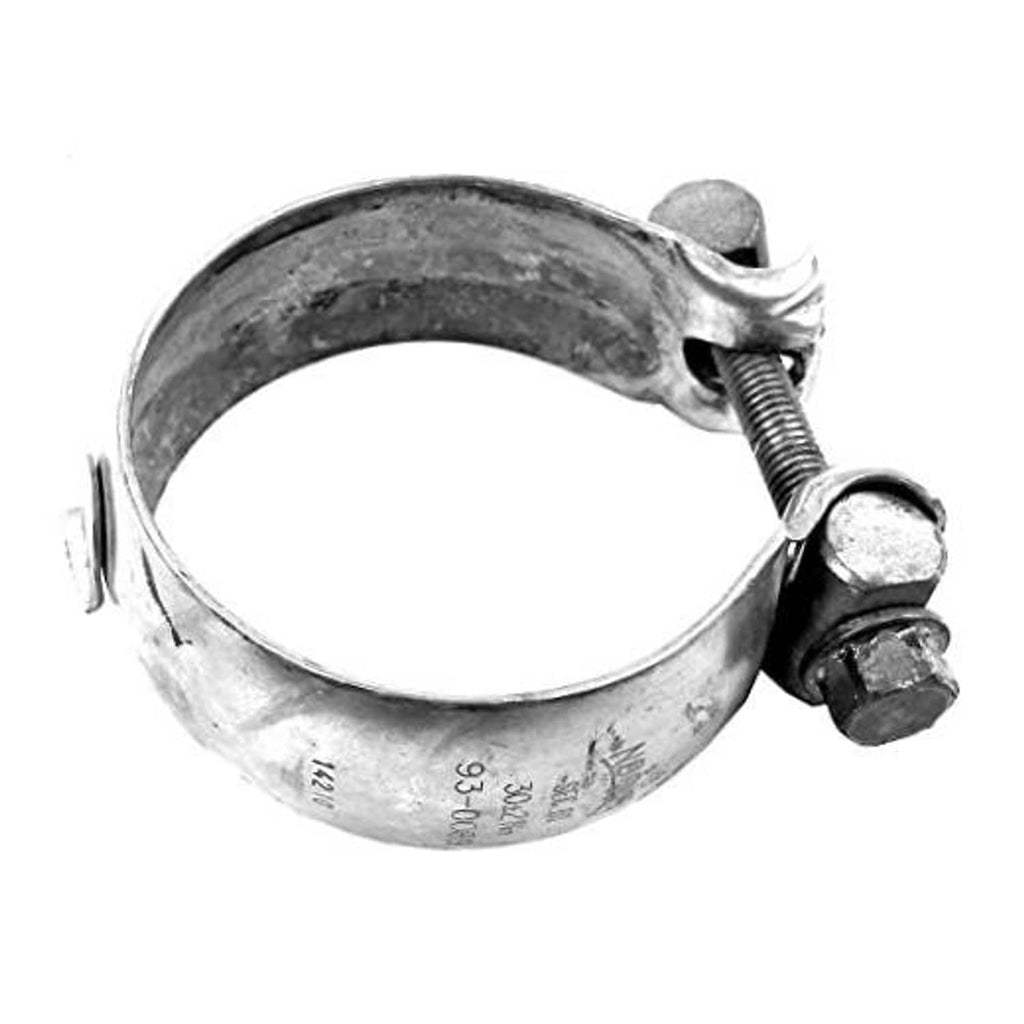 Exhaust clamp with screw band and hex bolts, silver metal