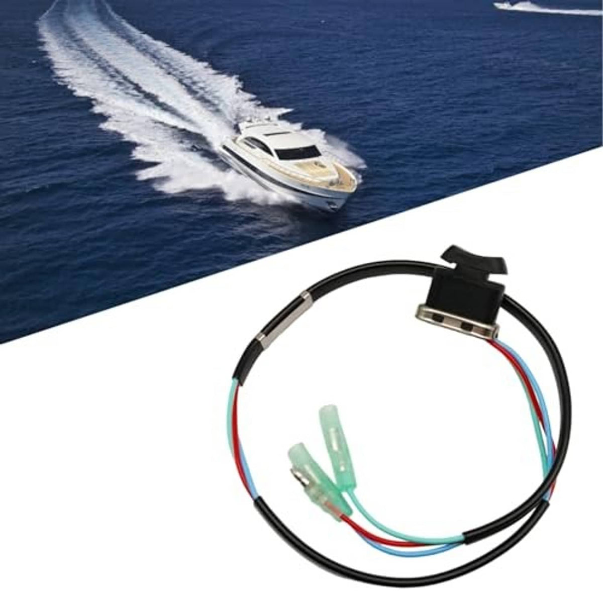 Outboard trim & tilt remote switch with black cable, green terminal blocks, and wired connector