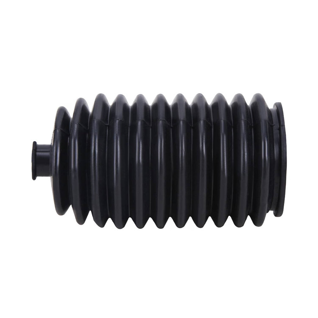 Black steering rack pinion boot, ribbed accordion bellows with small side protrusion
