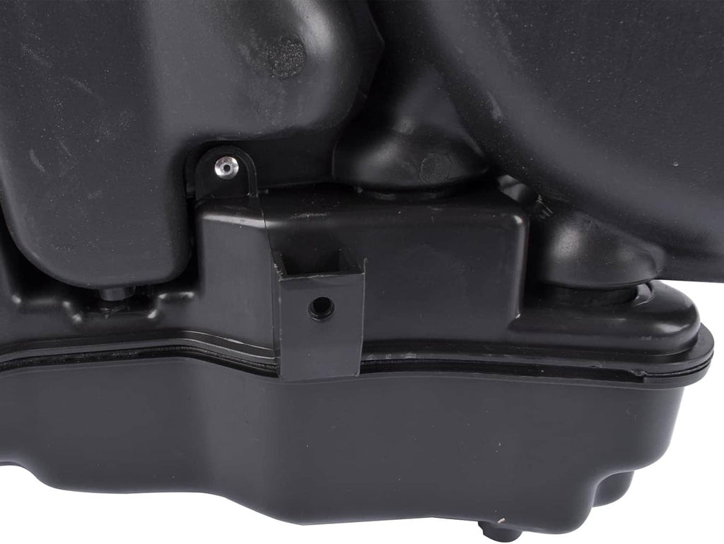 Black air intake resonator base with fastener holes and molded connector panel
