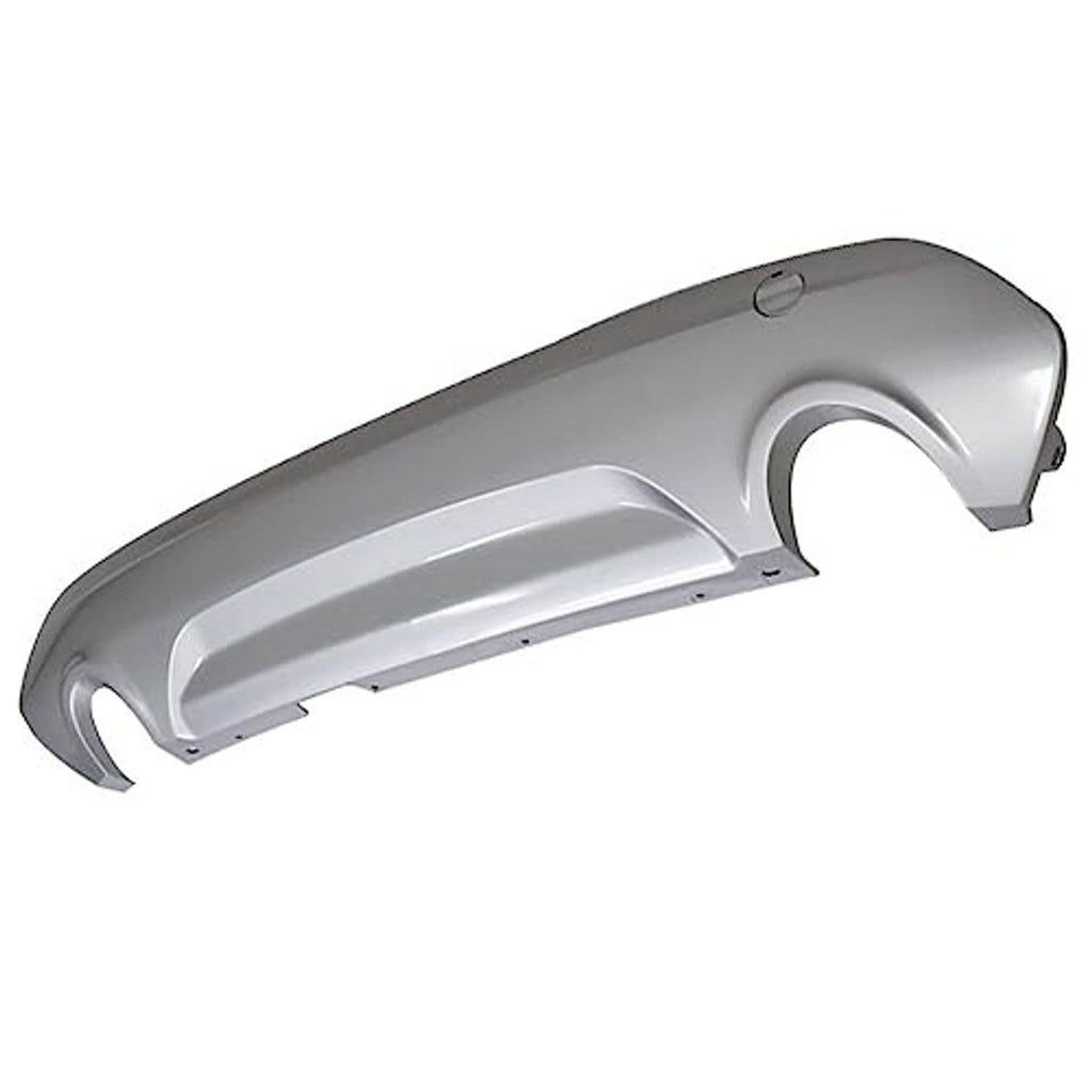 Silver rear lower bumper cover part, angled view with dual opening cutouts