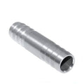 Stainless steel hose barb splicer union with ridged ends, round 1-inch fitting
