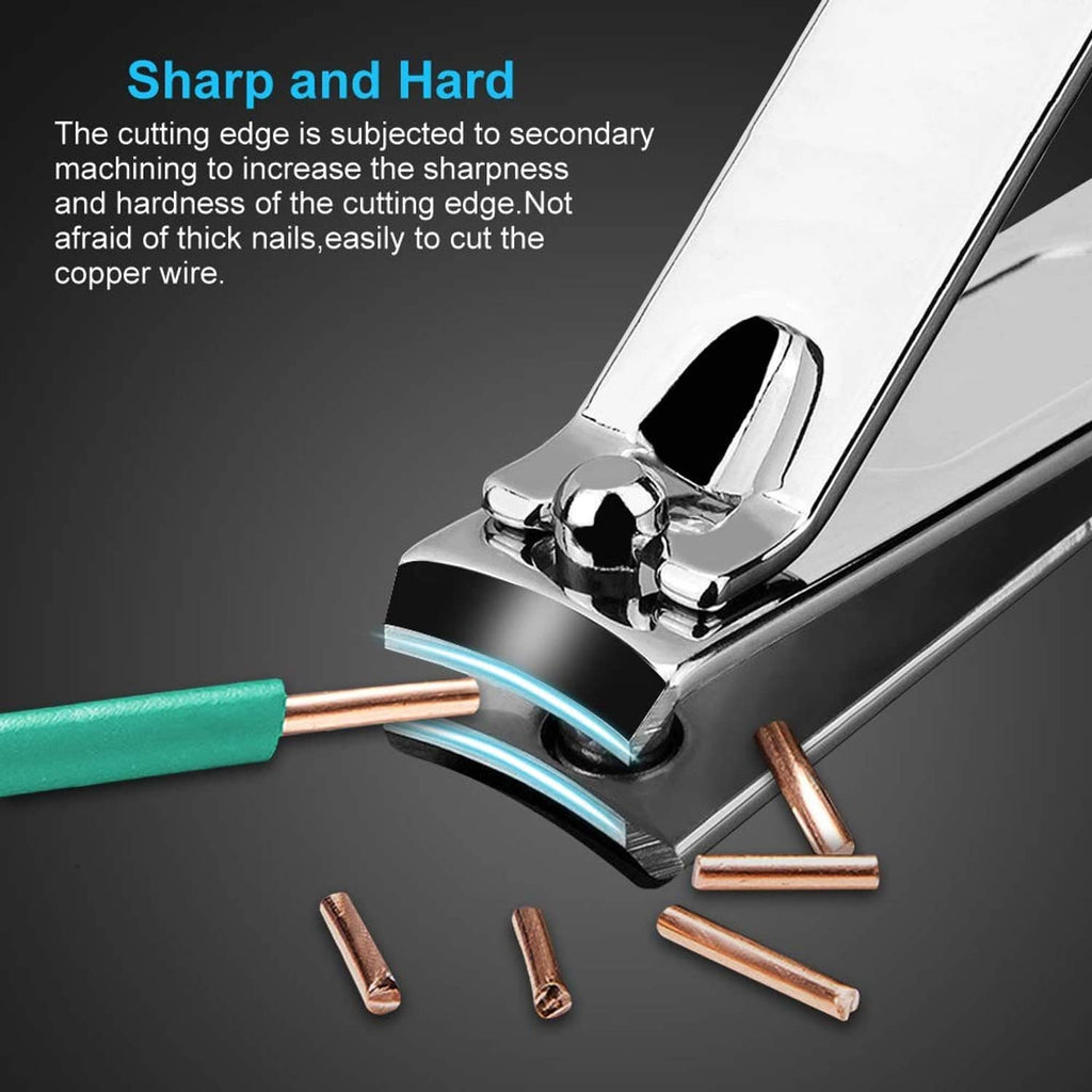 Metal nail clipper blade cutting a nail edge
