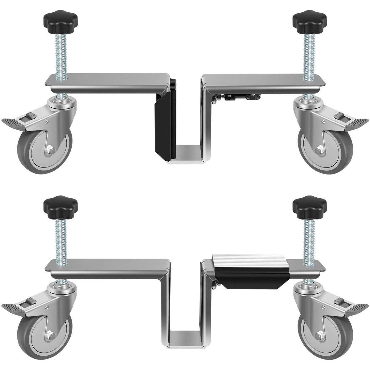 Heavy door installation dolly kit with four caster wheels and two metal support frames