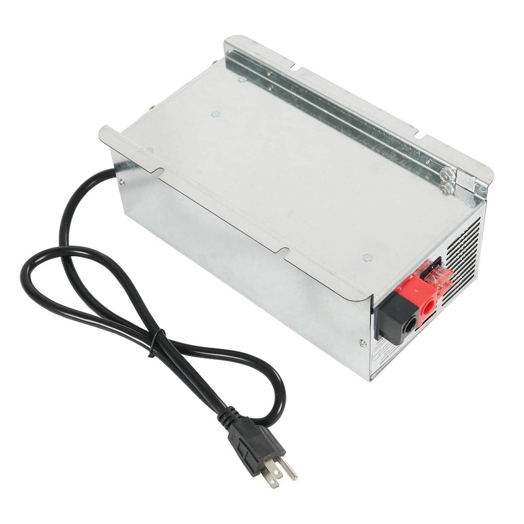 RV power converter charger with side mounting bracket and black AC power plug
