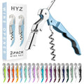 Sky blue waiter corkscrew with box packaging and multiple color variants shown