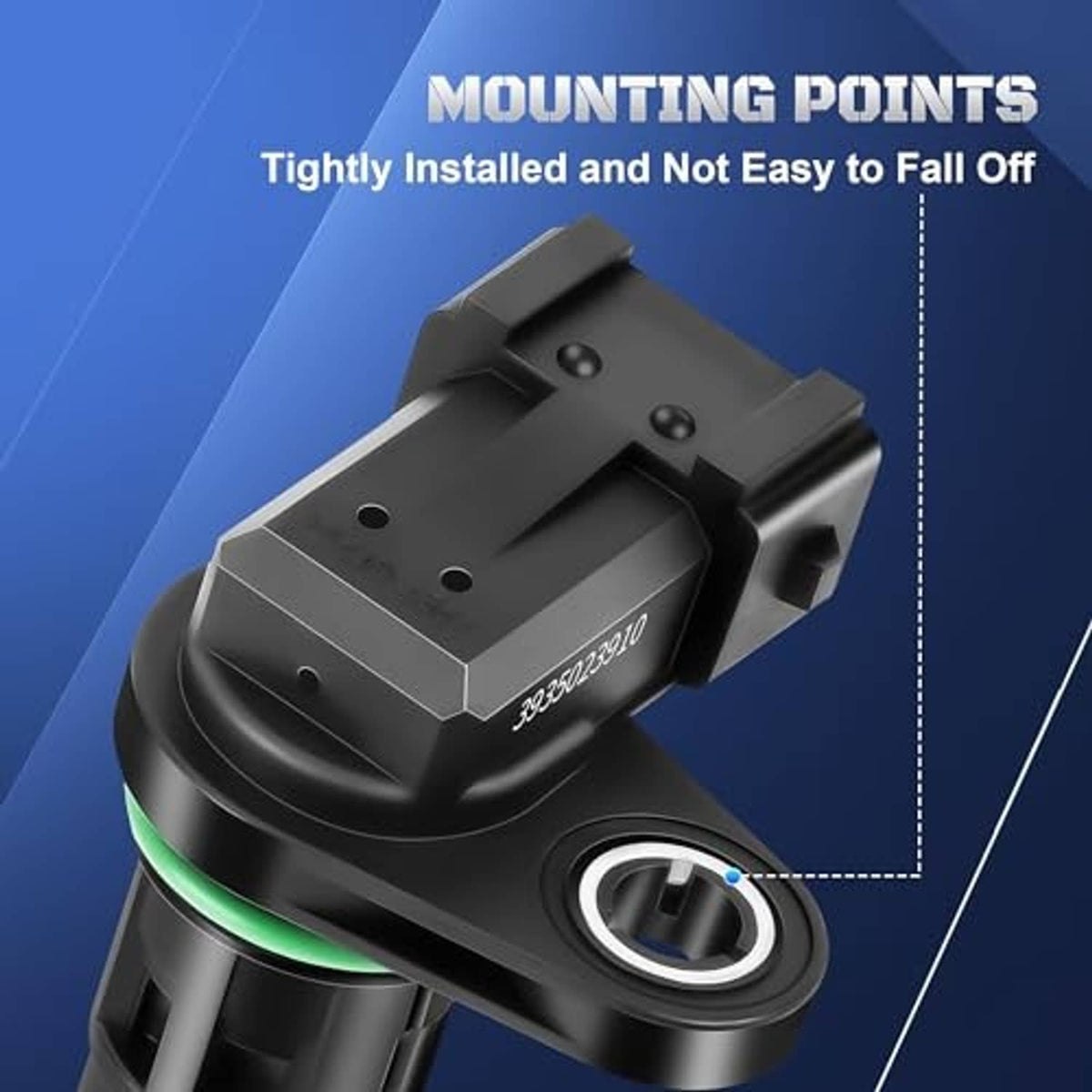 Engine camshaft position sensor with circular seal, black mounting points, and 3-pin plug