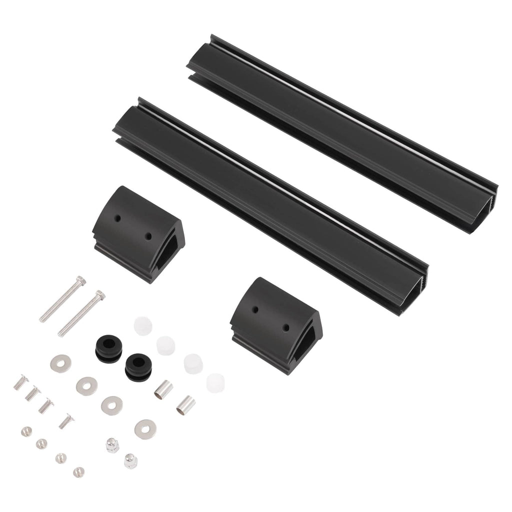 Windshield mounting hardware set with black rails, brackets, and screws.