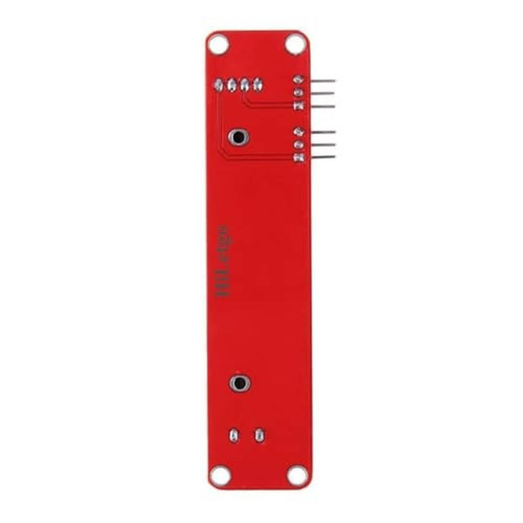 Slide potentiometer module back side, red PCB with mounting holes and pin header