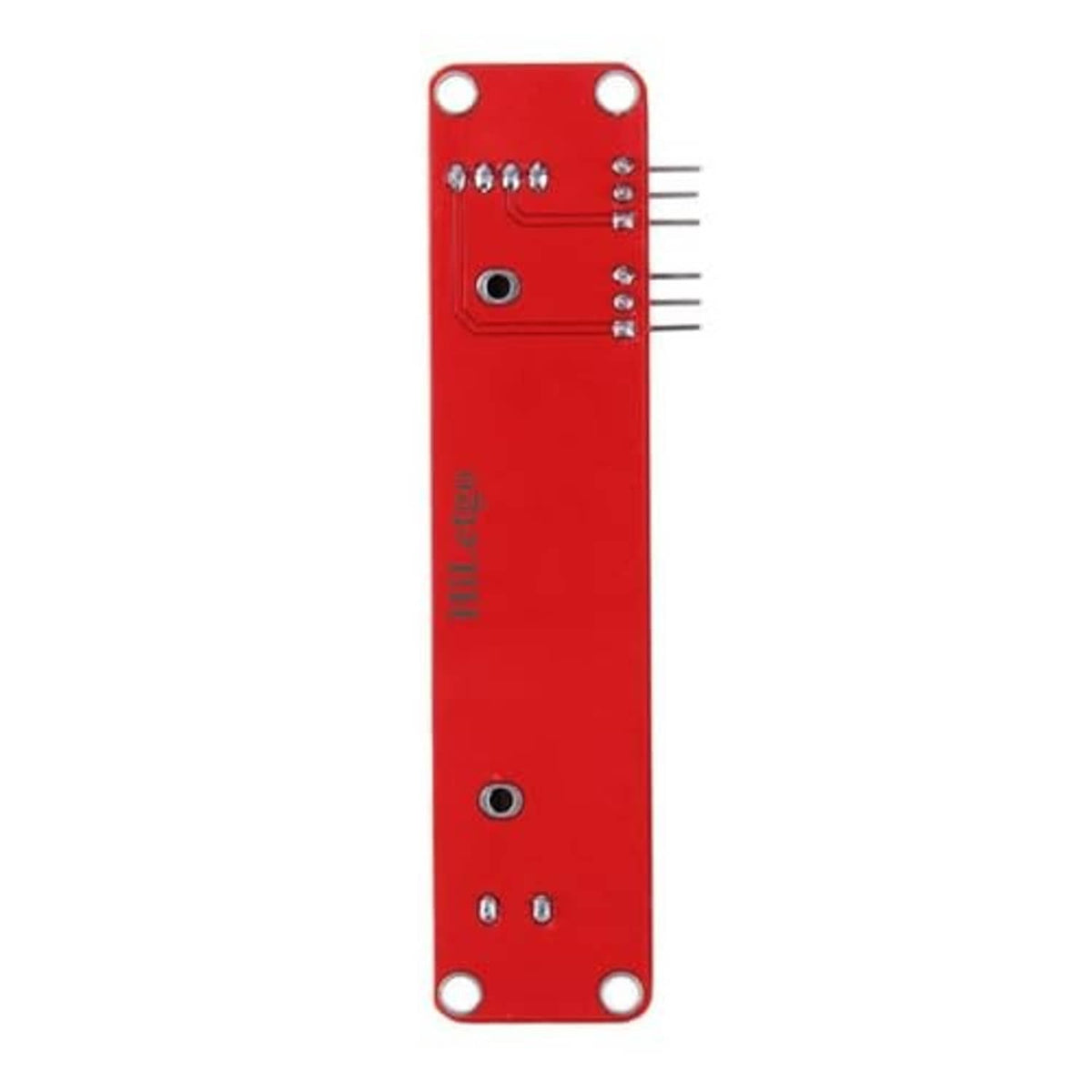 Slide potentiometer module back side, red PCB with mounting holes and pin header