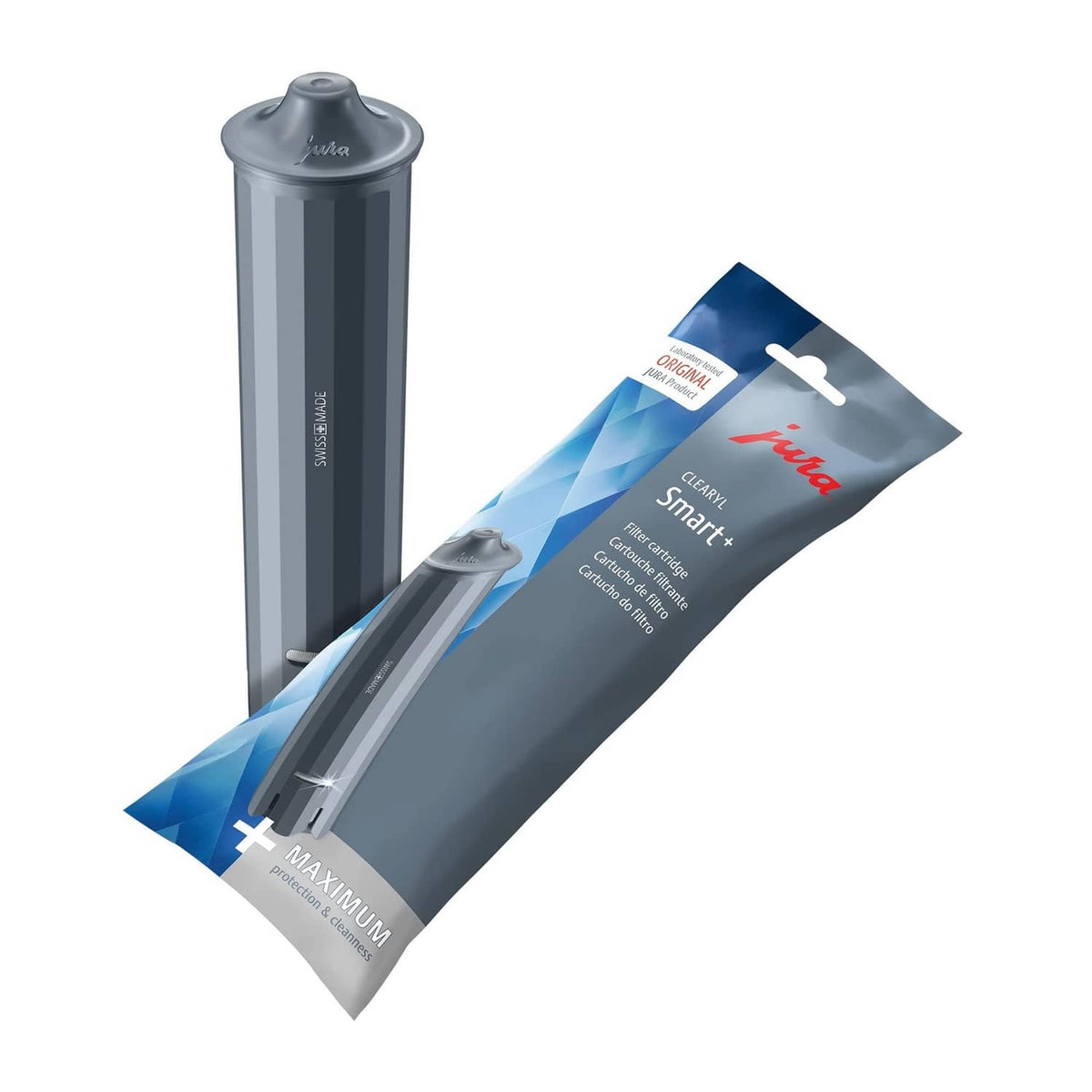 Gray Jura water filter cartridge with Smart+ CLEARYL filter pack