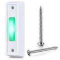 White wired doorbell button with green LED window and metal mounting screws