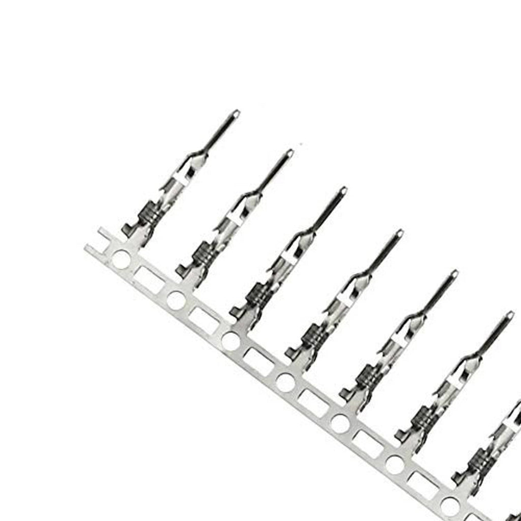 Set of 4-pin PWM fan male plugs with crimp terminals on a mounting strip