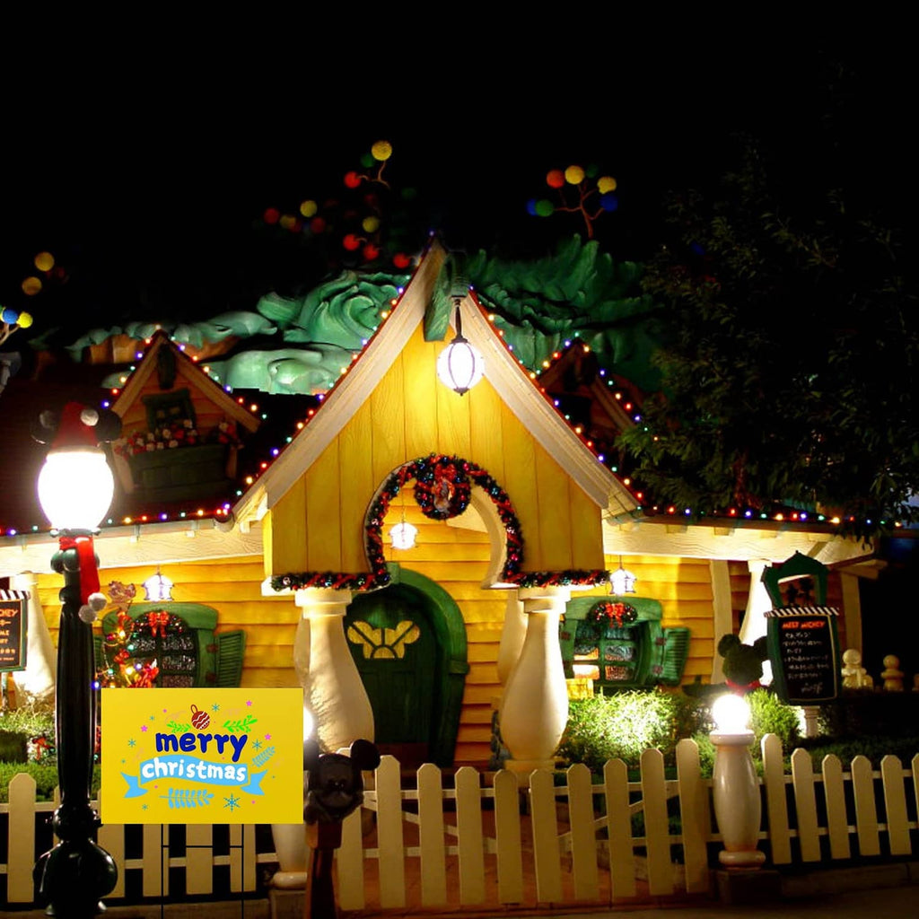 Yellow yard stake sign display for Christmas decorations at night