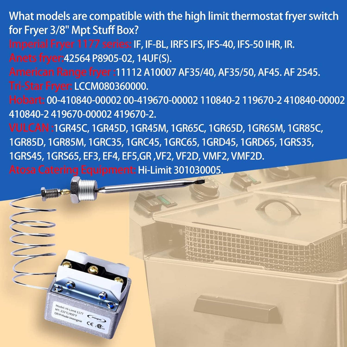 High-limit thermostat with coiled spring sensor and threaded 3/8in MPT fitting