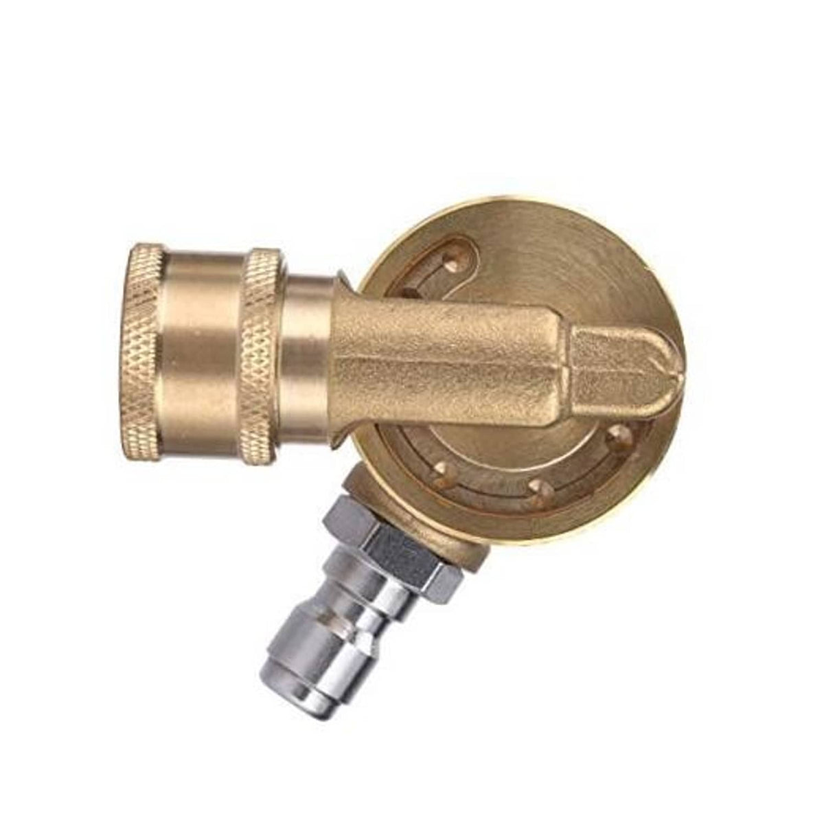 Brass pivoting coupler attachment for pressure washer gutter cleaning