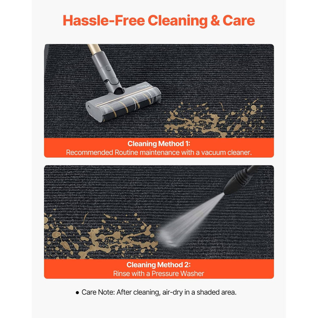 Front door mat with dense ribbed pile for trapping dirt and easy cleaning