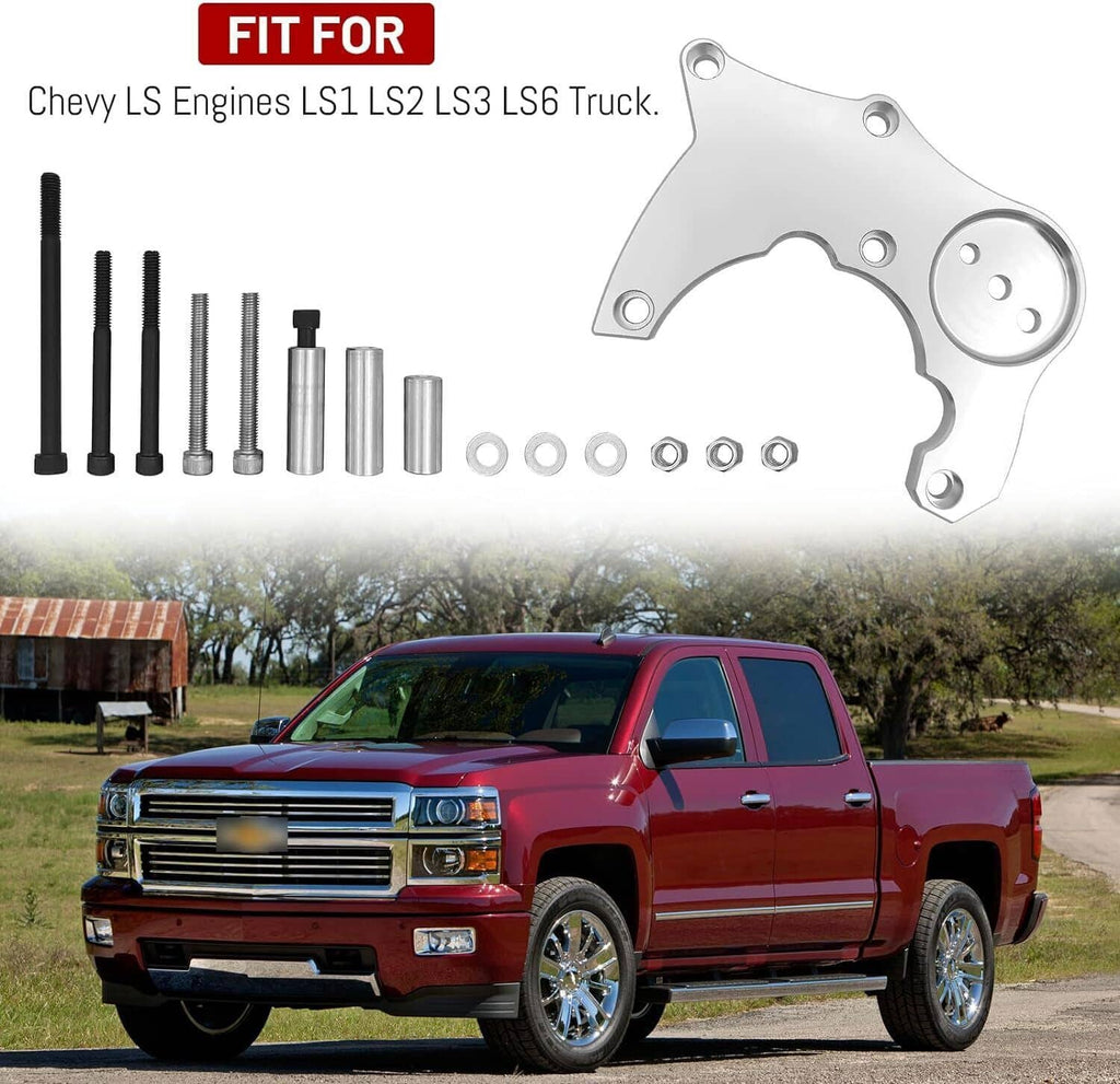 A/C high-mount bracket kit with bolts, pins, washers, and nuts for LS engines