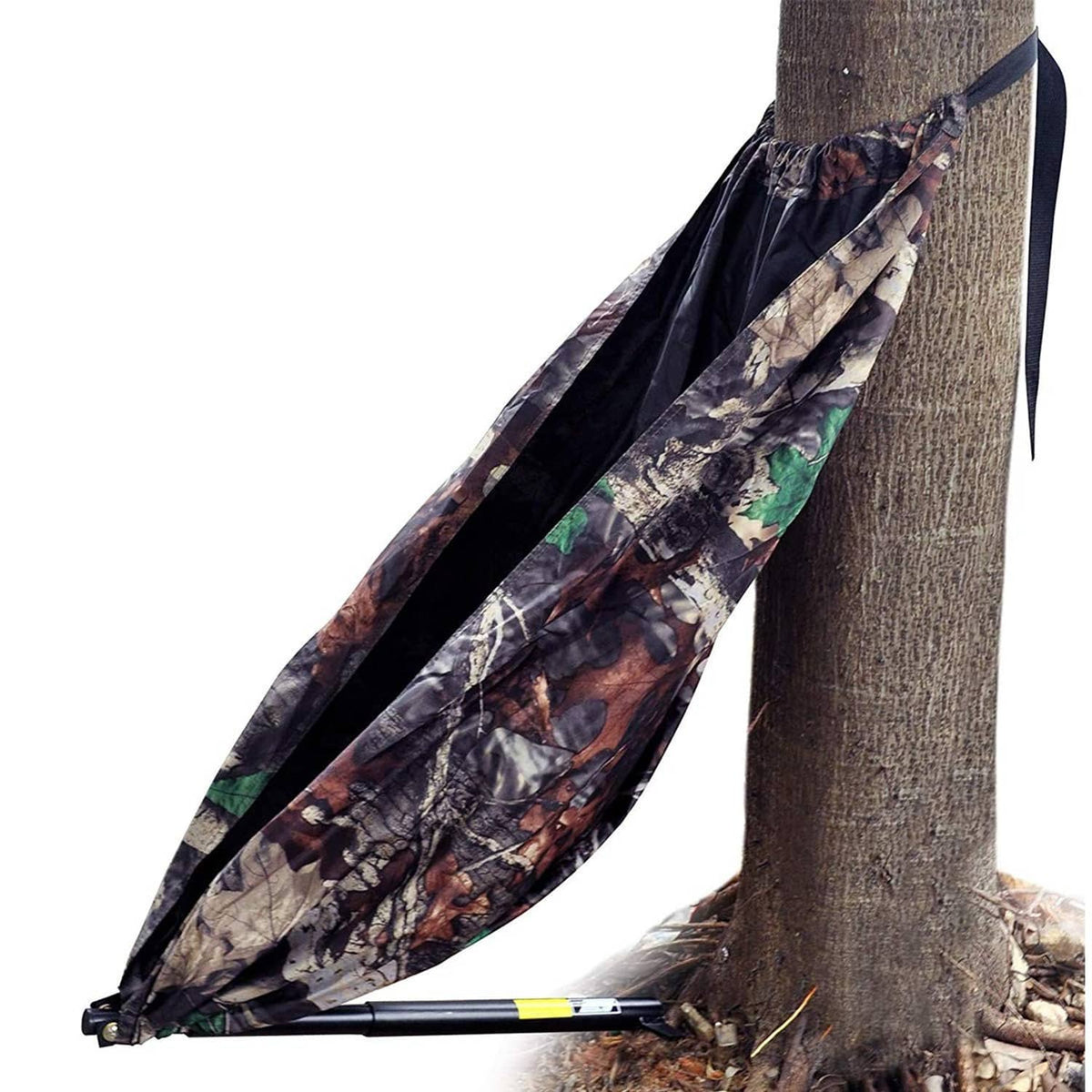 Camouflage hammock chair fabric with black webbing and support bar attachment