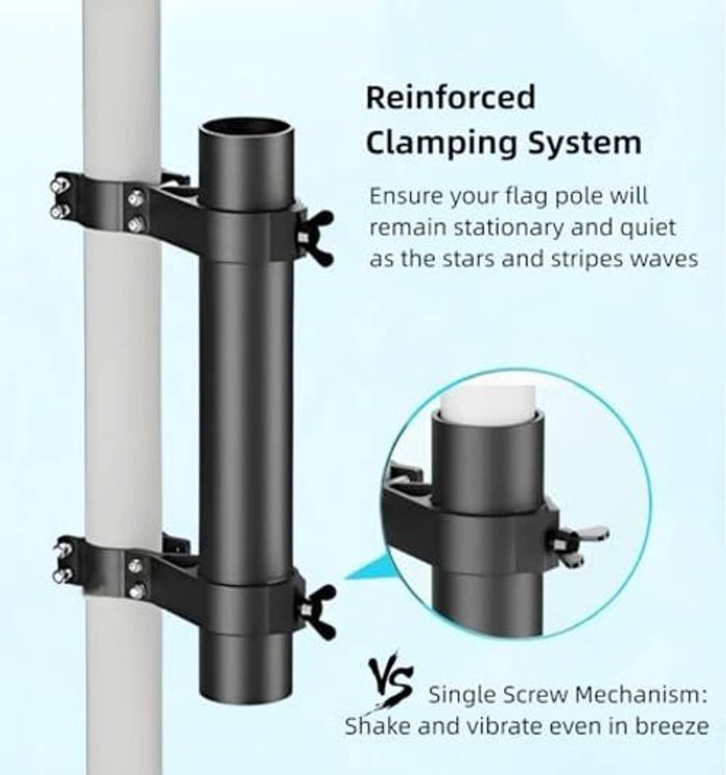 Black flag pole holder with reinforced clamp system and screw mechanism